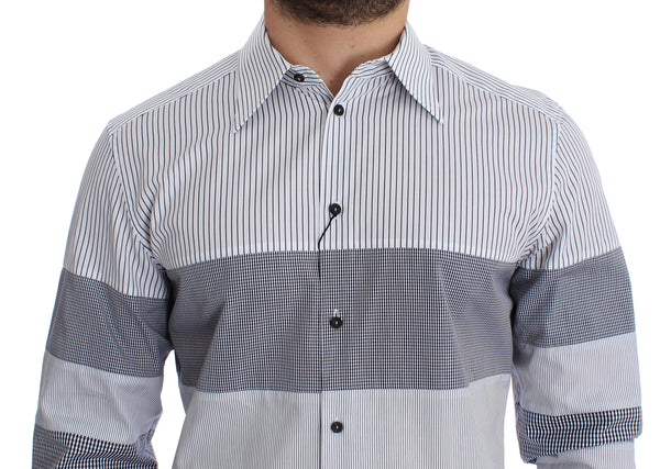 White Blue Striped GOLD Slim Fit Casual Shirt