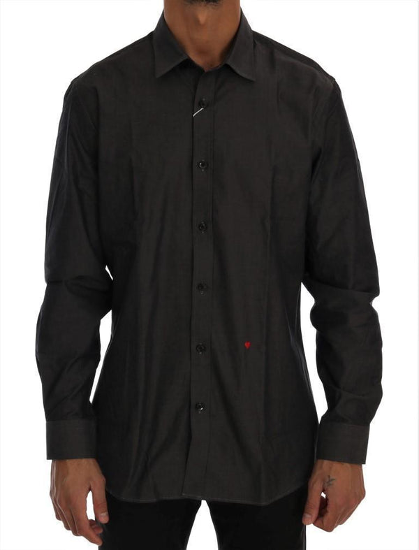 Gray Denim Cotton Casual Slim Fit Shirt
