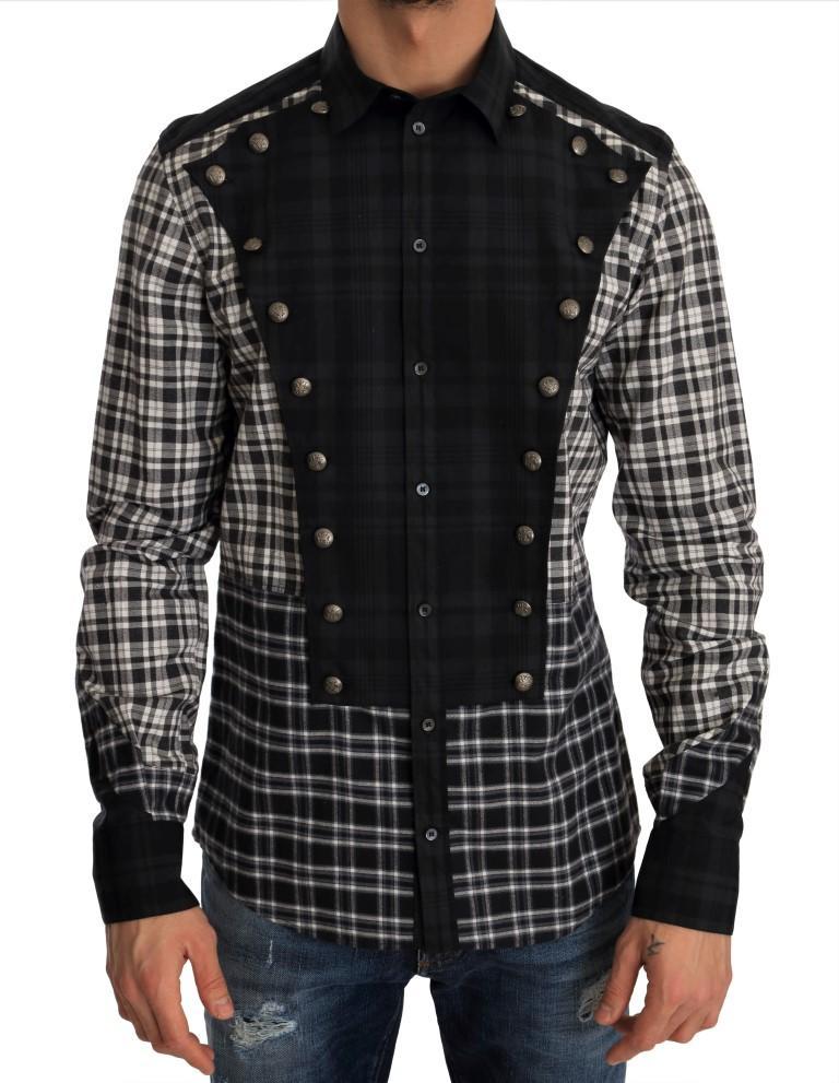 Gray Check Plaid Cotton Slim Fit Shirt