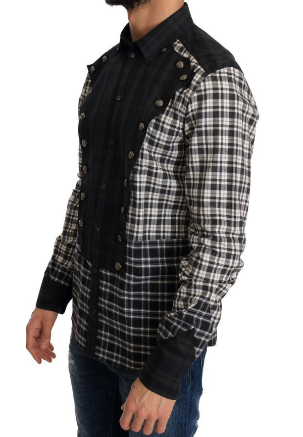 Gray Check Plaid Cotton Slim Fit Shirt