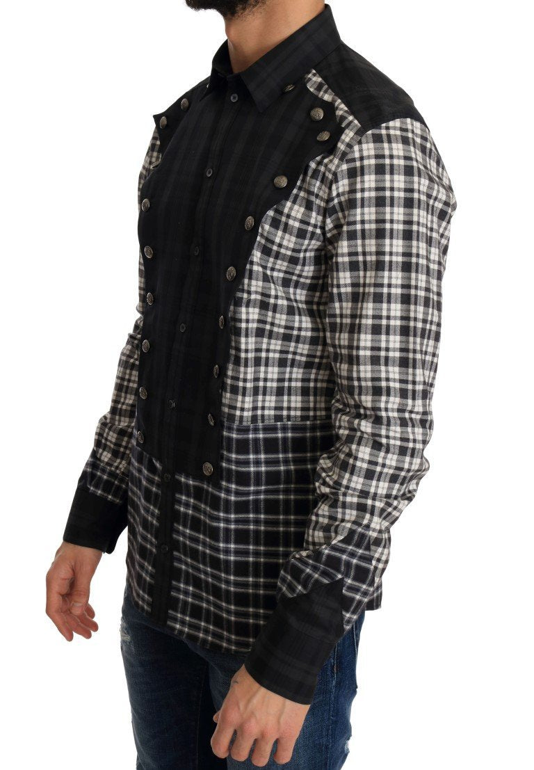 Gray Check Plaid Cotton Slim Fit Shirt