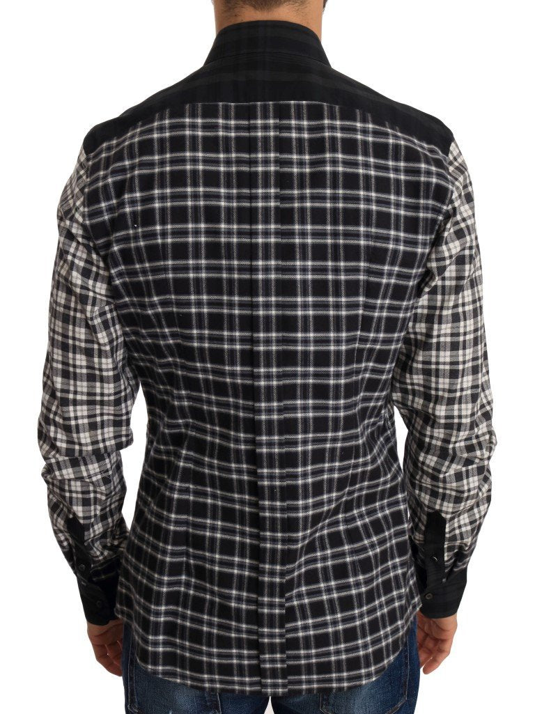 Gray Check Plaid Cotton Slim Fit Shirt