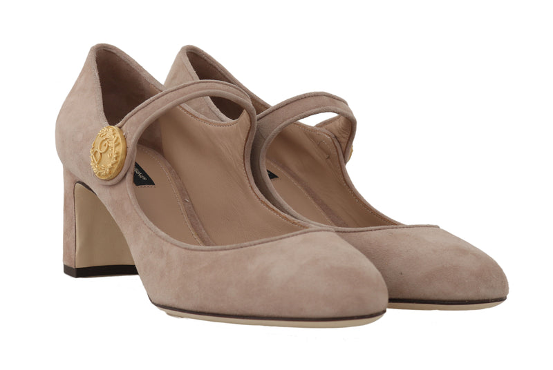 Beige Suede Leather Mary Jane