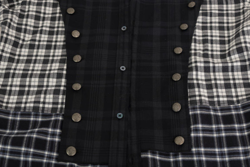 Gray Check Plaid Cotton Slim Fit Shirt