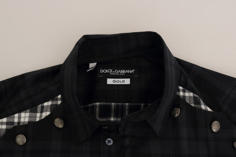 Gray Check Plaid Cotton Slim Fit Shirt