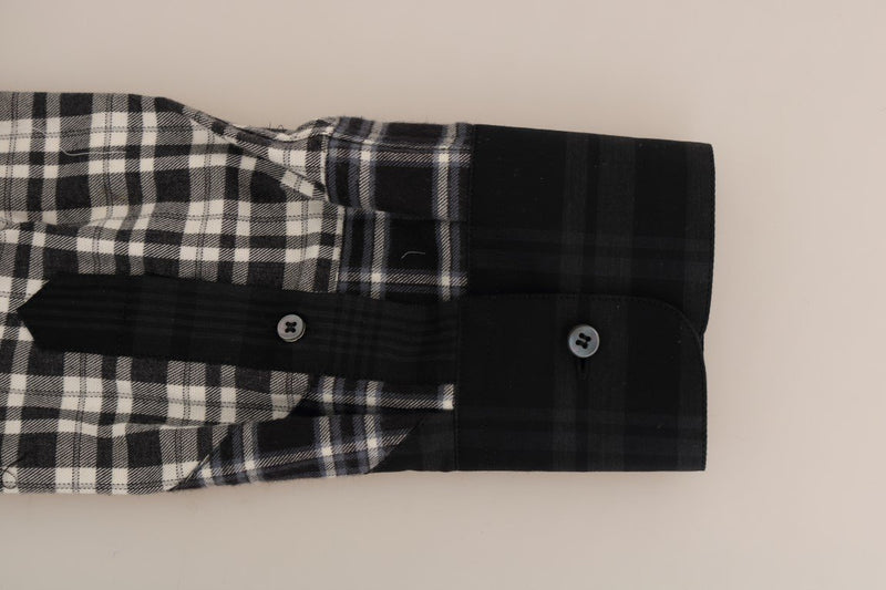 Gray Check Plaid Cotton Slim Fit Shirt
