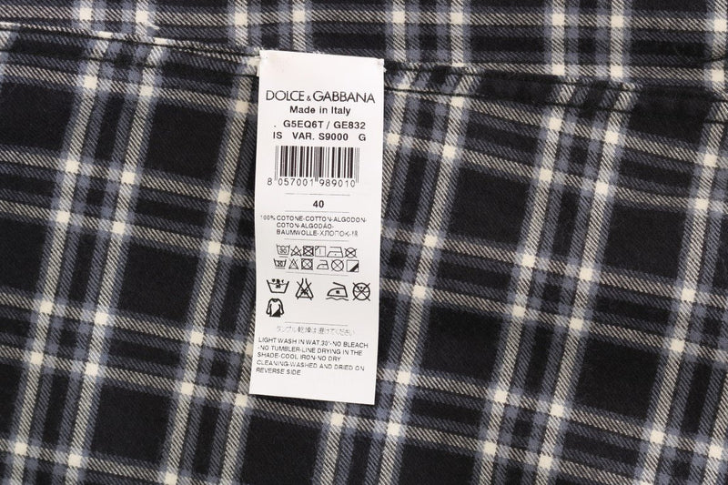 Gray Check Plaid Cotton Slim Fit Shirt