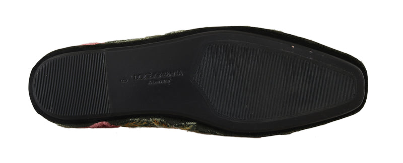 Green Velvet Ricamo Floral Loafers