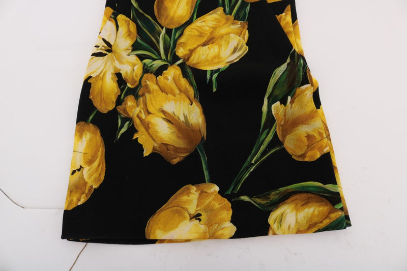 Black Yellow Tulip Print Wool Shift Dress