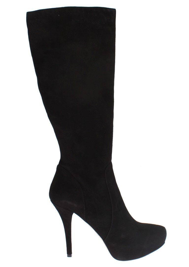 Black Suede Heels Mid Calf Boots