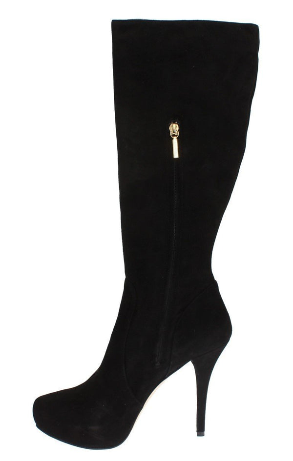 Black Suede Heels Mid Calf Boots