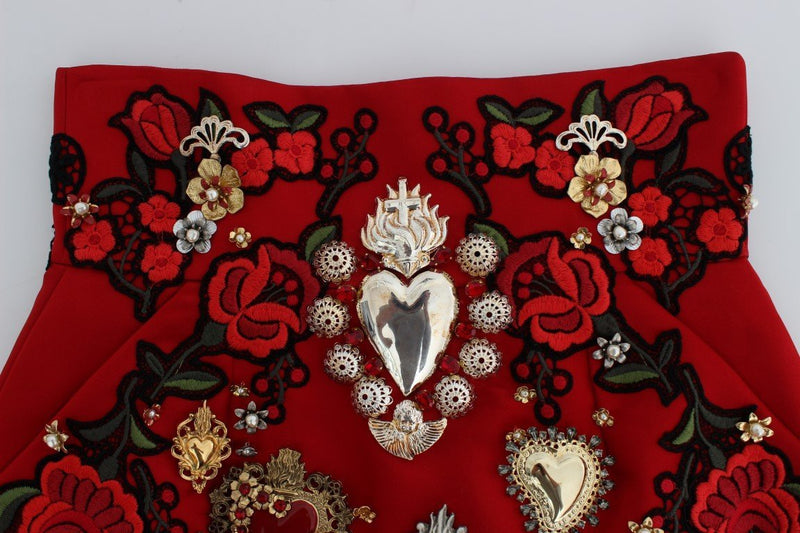 Red Silk Crystal Roses Shorts