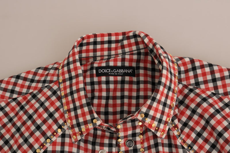 Red White Check Cotton Slim Fit Shirt