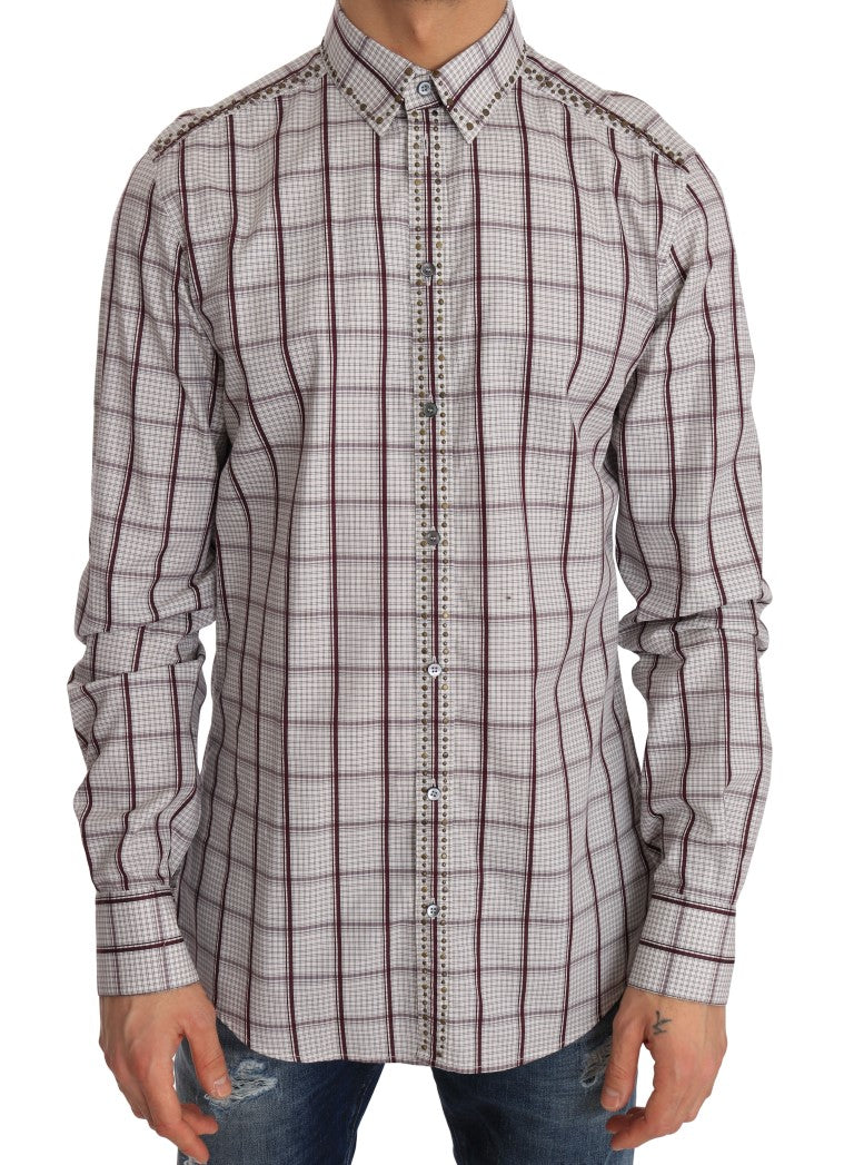 Pink White Check Cotton Slim Fit Shirt