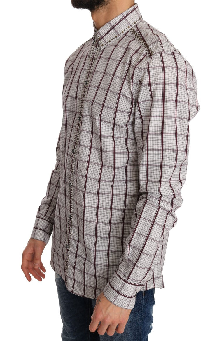 Pink White Check Cotton Slim Fit Shirt