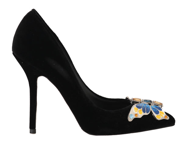 Velvet Crystal Butterfly Pumps