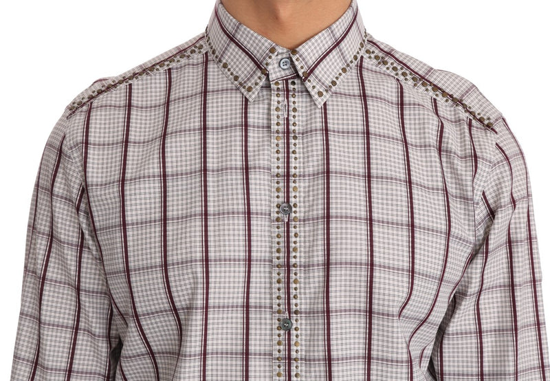 Pink White Check Cotton Slim Fit Shirt