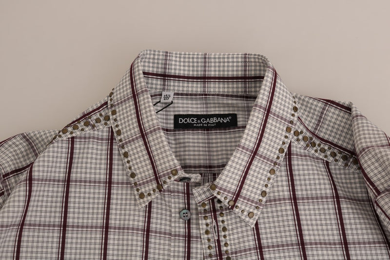 Pink White Check Cotton Slim Fit Shirt