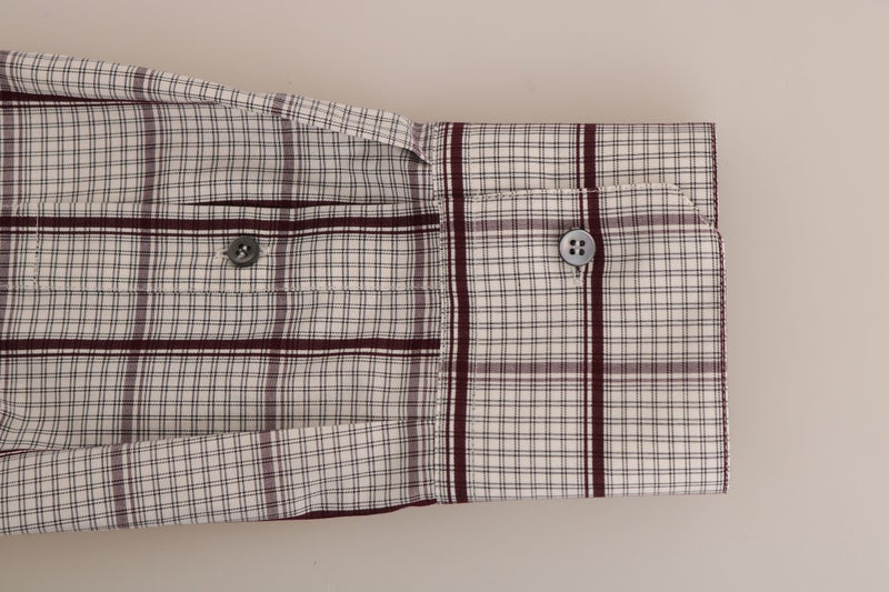 Pink White Check Cotton Slim Fit Shirt