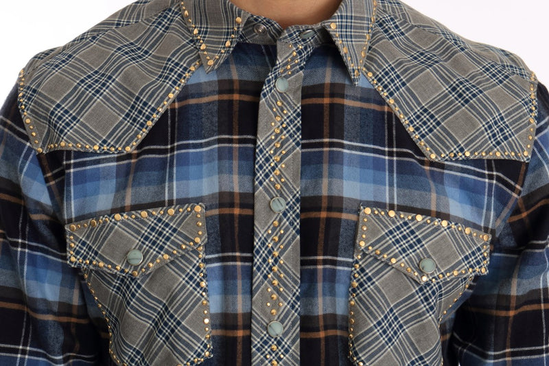 Blue Gray Check Cotton Slim Fit Shirt