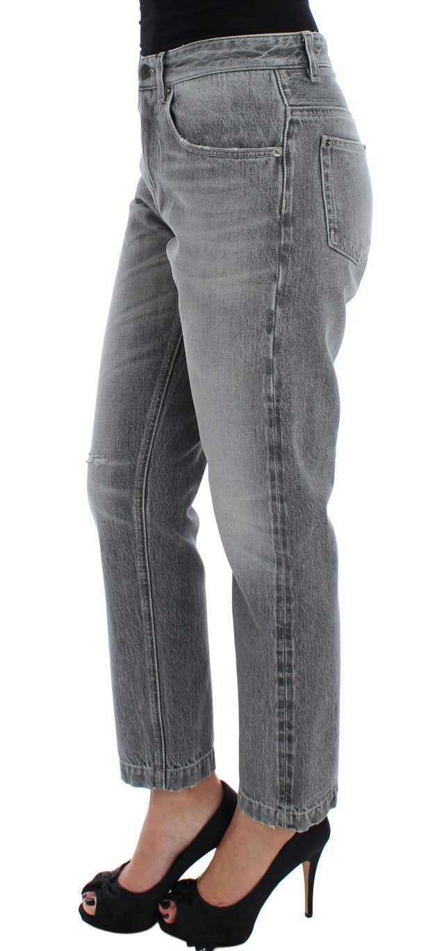 Gray Denim Cotton Stretch Boyfriend Jeans