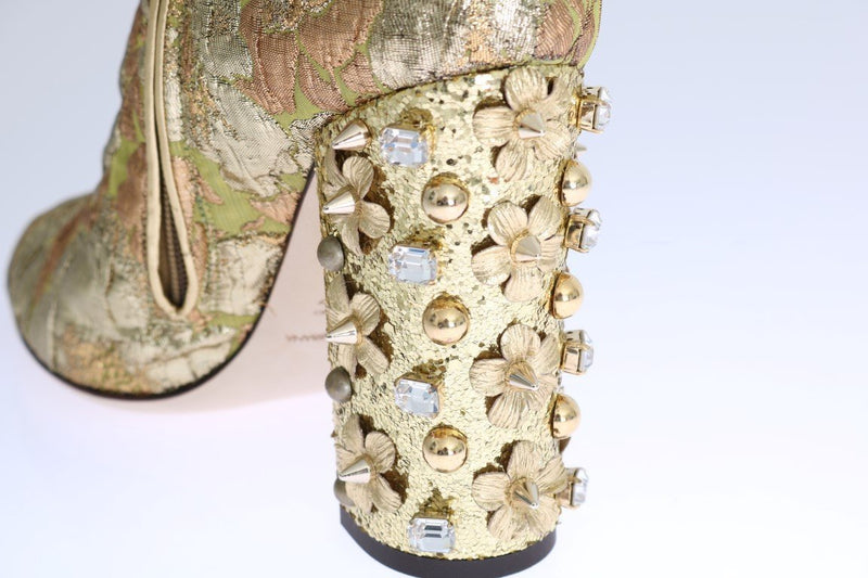 Gold Jacquard Crystal Floral Boots