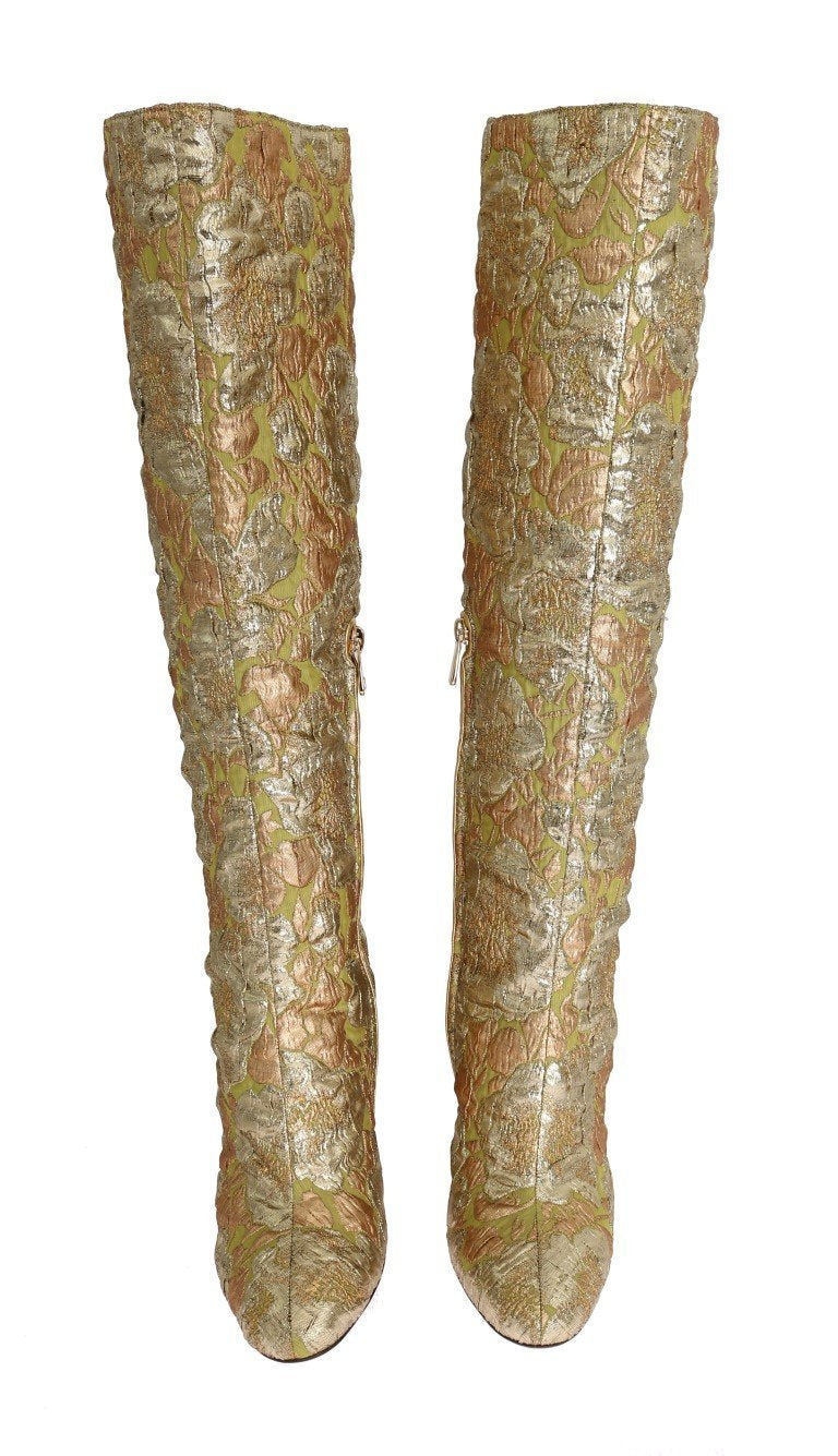 Gold Jacquard Crystal Floral Boots