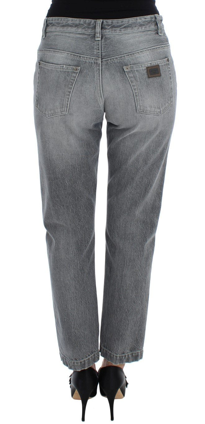 Gray Denim Cotton Stretch Boyfriend Jeans