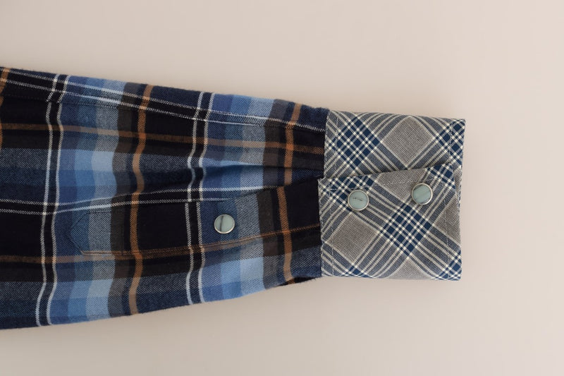 Blue Gray Check Cotton Slim Fit Shirt