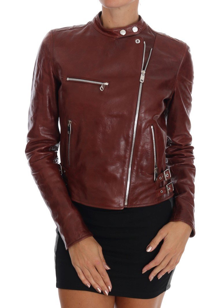 Bordeaux Biker Lambskin Leather Jacket