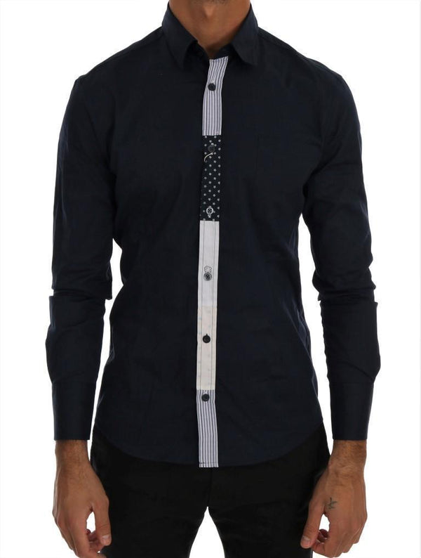 Blue Cotton Stretch Slim Fit Shirt