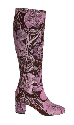Purple Pink Jacquard Floral Boots