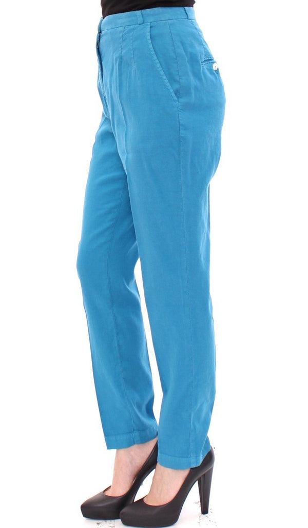 Blue Cotton Logo Thin Casual Pants