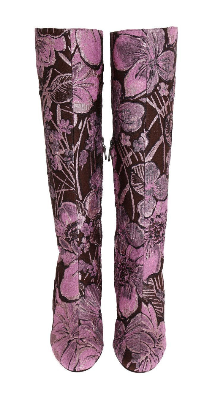 Purple Pink Jacquard Floral Boots