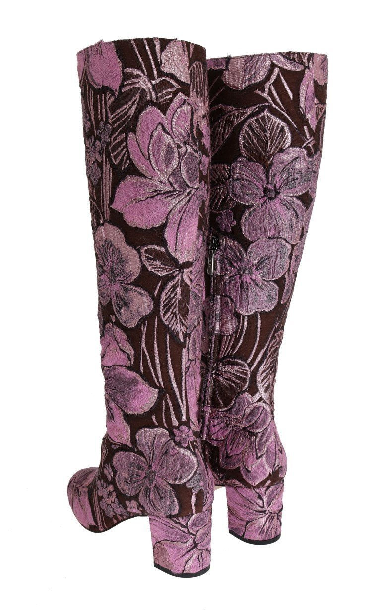 Purple Pink Jacquard Floral Boots