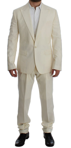 White Silk Wool Slim Fit One Button Suit