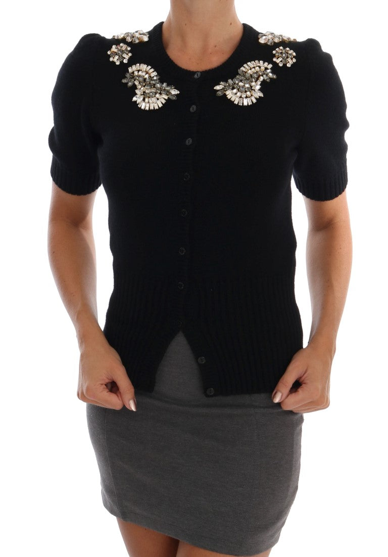 Black Cashmere Crystal Cardigan Sweater