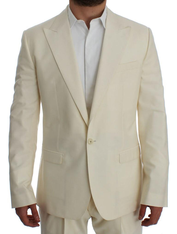 White Silk Wool Slim Fit One Button Suit