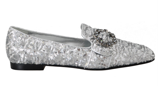 Silver Sequined Leather Crystal Loafer