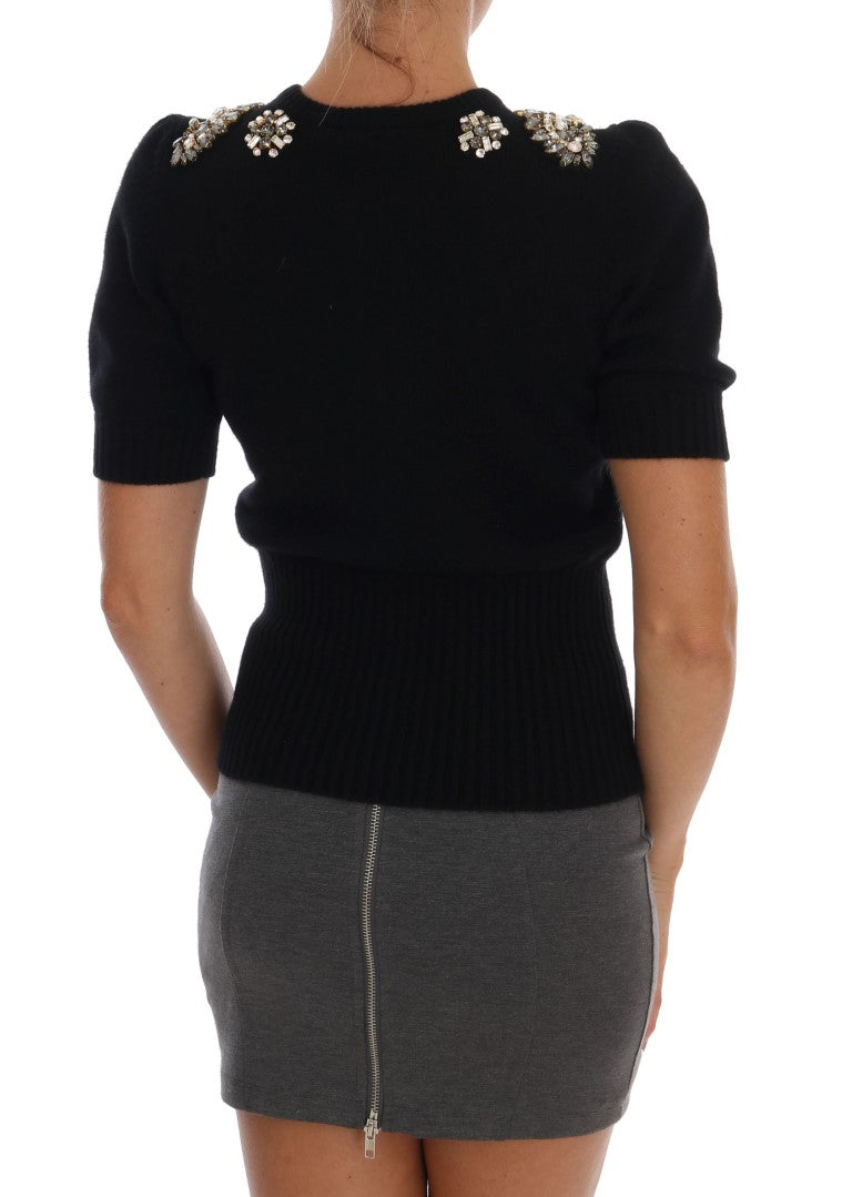 Black Cashmere Crystal Cardigan Sweater