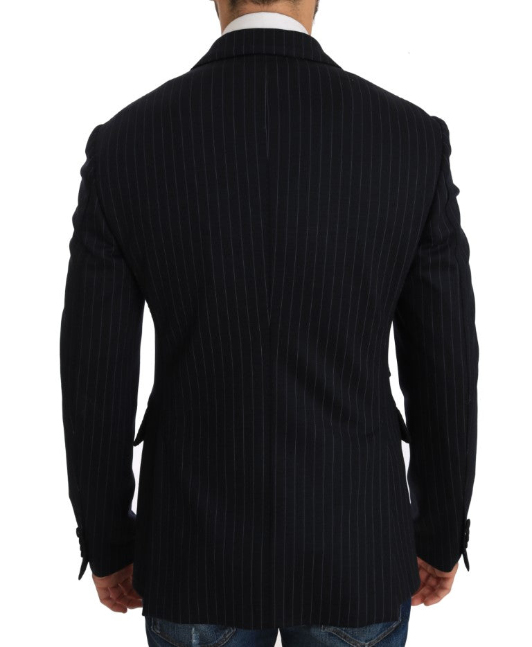 Gray Striped Slim Fit Wool Jacket Blazer