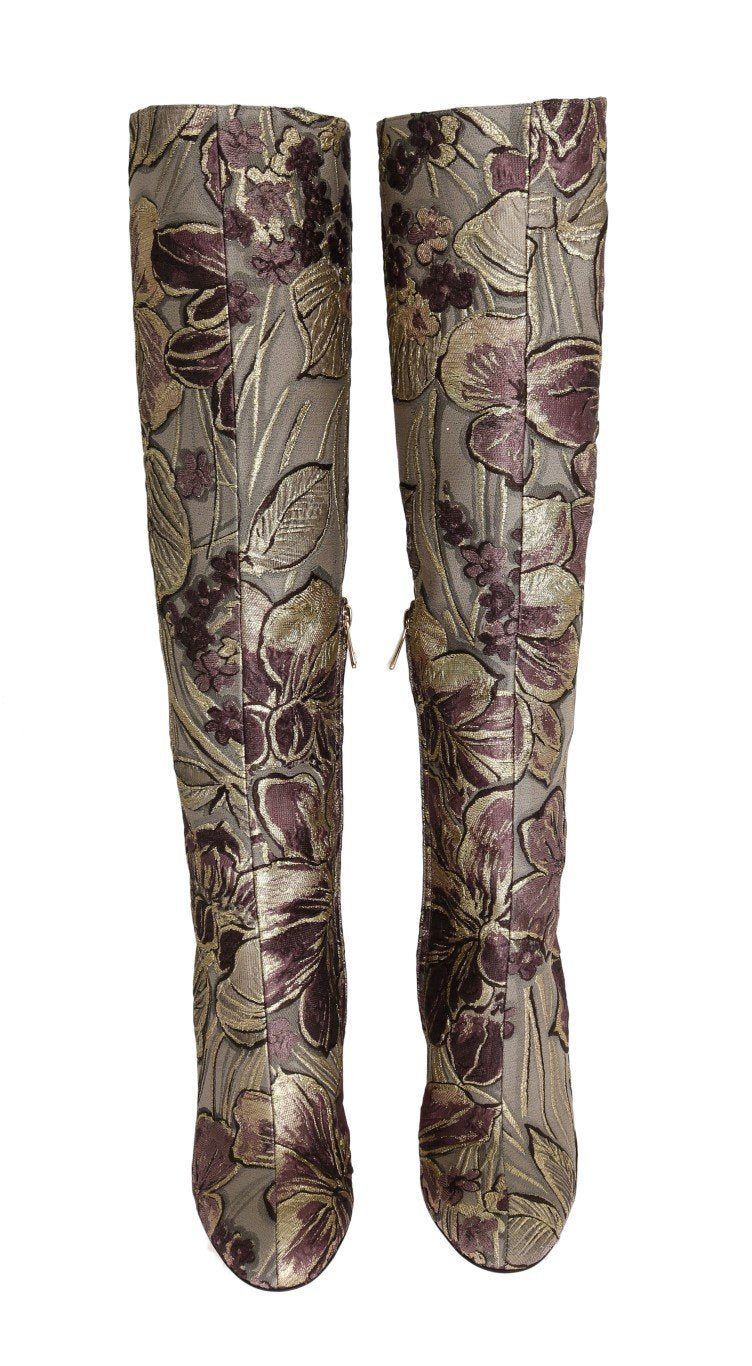 Purple Gold Jacquard Crystal Boots