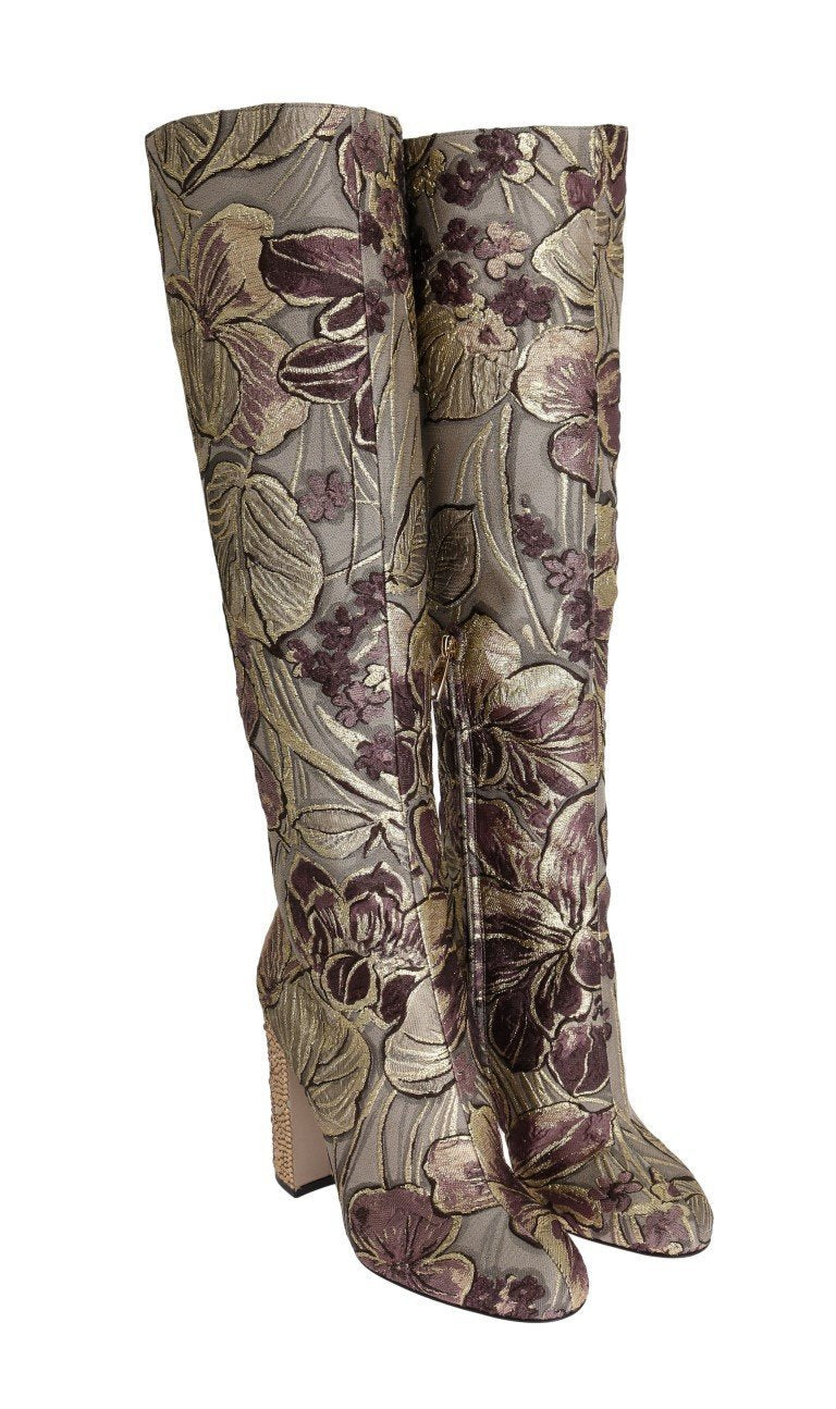 Purple Gold Jacquard Crystal Boots
