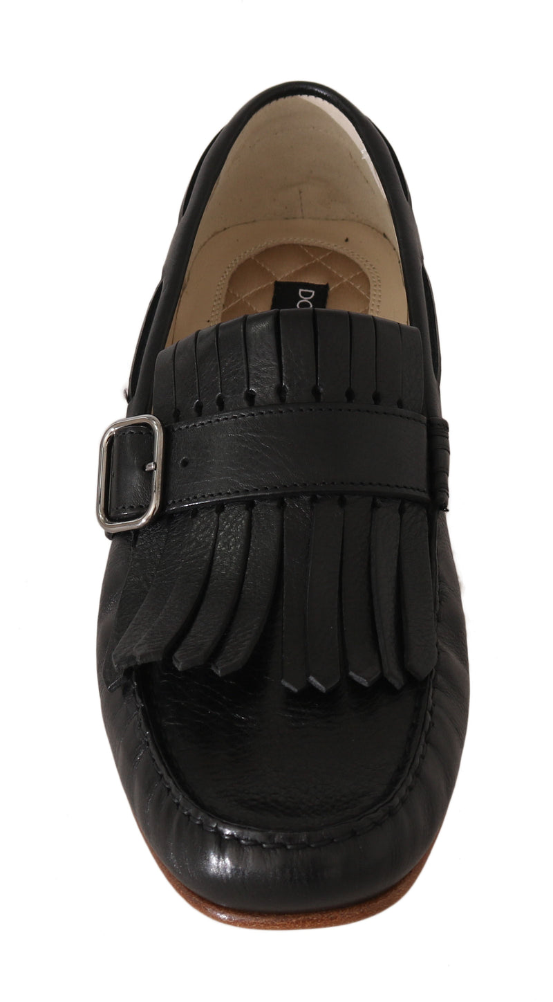 Black Leather Loafers Moccasin Slides