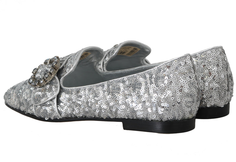 Silver Sequined Leather Crystal Loafer