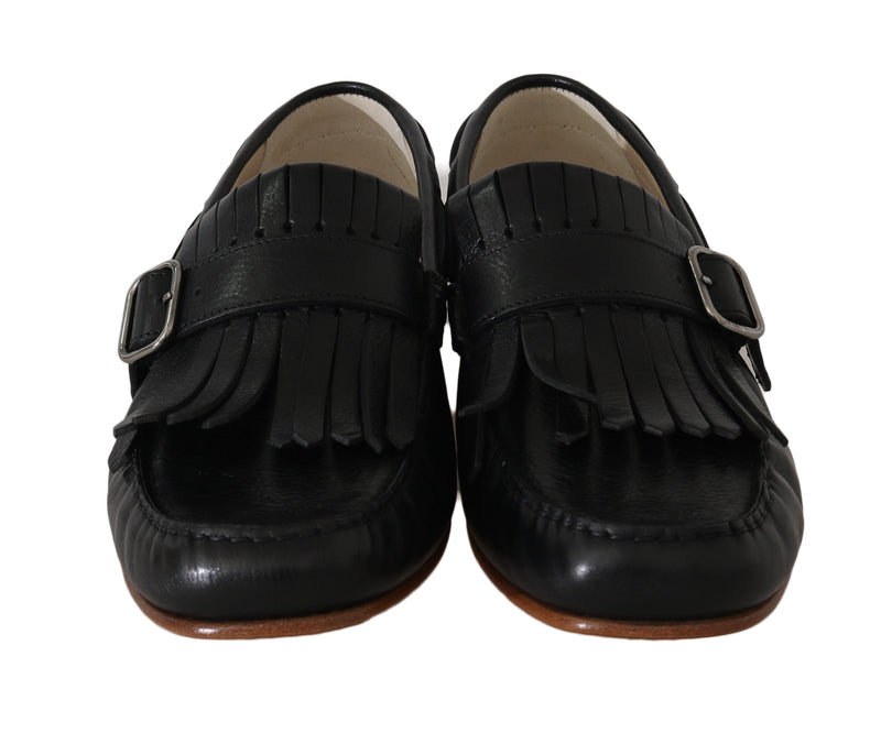 Black Leather Loafers Moccasin Slides