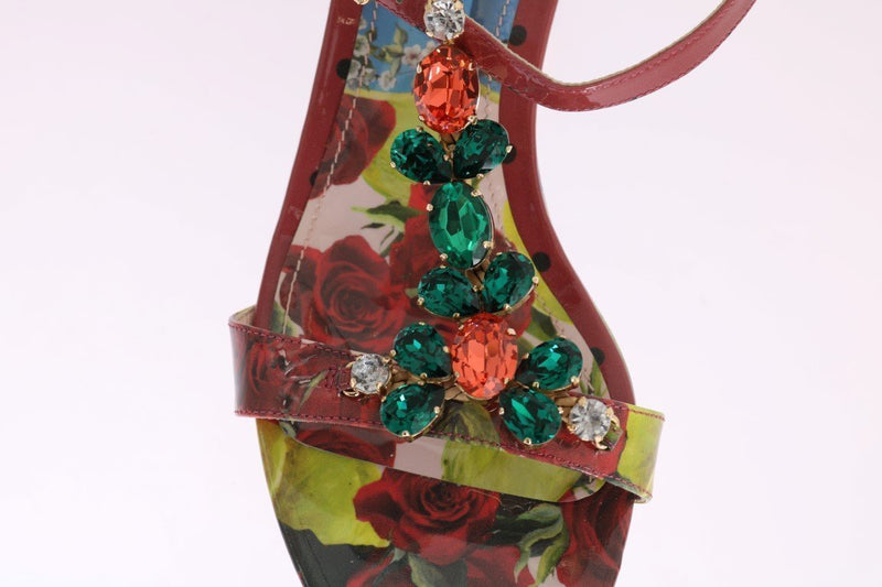 Multicolor Sicily Print Crystal Wedges Leather Shoes