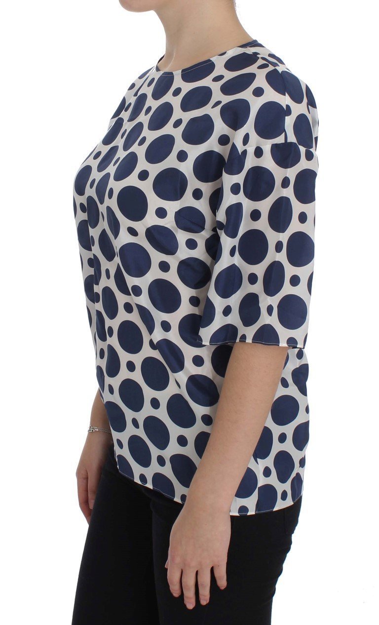 Blue Polka Dotted Silk Top Blouse