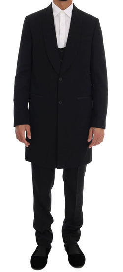 Black Wool Long 3 Piece Two Button Suit