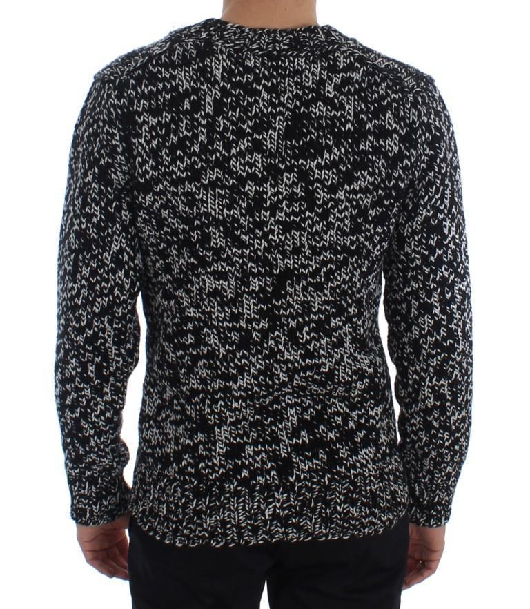 Black White Knitted Crewneck Cashmere Sweater